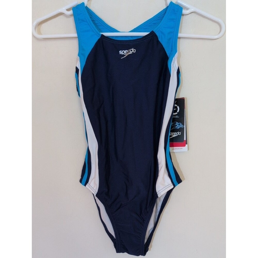 NWT Speedo Girl's Blue Swimsuit One Piece Infinity Splice Thick Strap - Size 10 - Picture 2 of 12